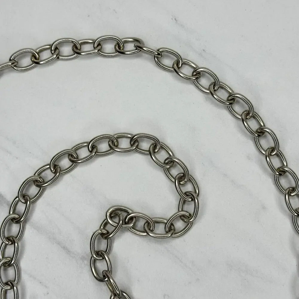 Chunky Textured Silver Tone Chain Belt OS ✨